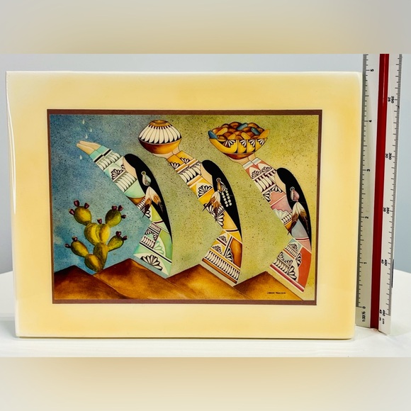 Lawrence Vargas "Harvest Maidens", Southwestern Bisqueware pottery art tile🌵 - Picture 5 of 7